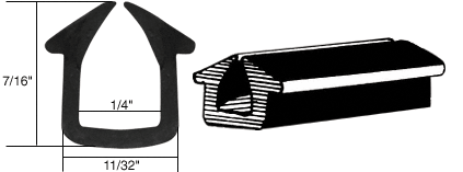 C.R. Laurence CRL Rubber Glazing Channel for 1/4&quot; Material - 11/32&quot; Base Width | AV539