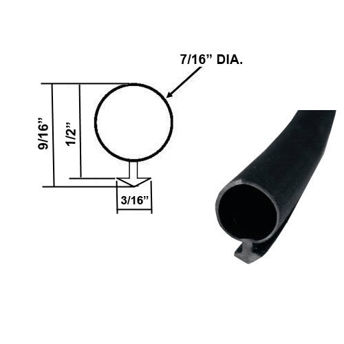 Automotive Black Silicone Bulb Type Gasket,, 7/16&quot; DIA, 3/16&quot; Backing - 15 Ft.  | AGSCDS15