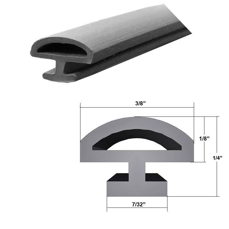Automotive Grey Bulb Type Gasket, 3/8&quot; Width, 7/32&quot; Backing - 25 Ft.  | AGBRDS76025