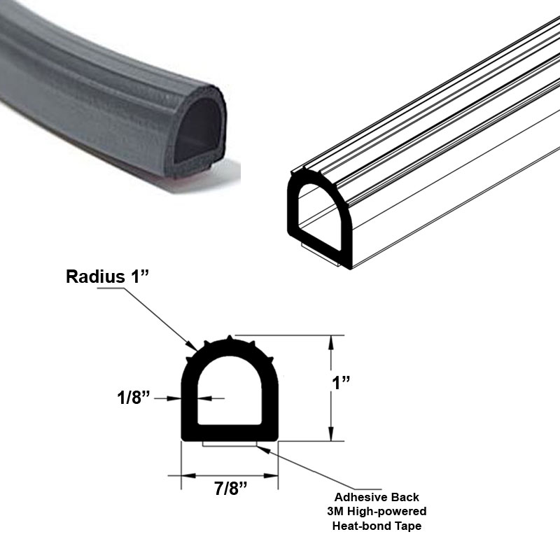 Automotive Water and Weather Resistant Adhesive Back Closed Cell Sponge Rubber Seal, Black; 1&quot; Height, 7/8&quot; Backing - 5 FT | AGUGTS5