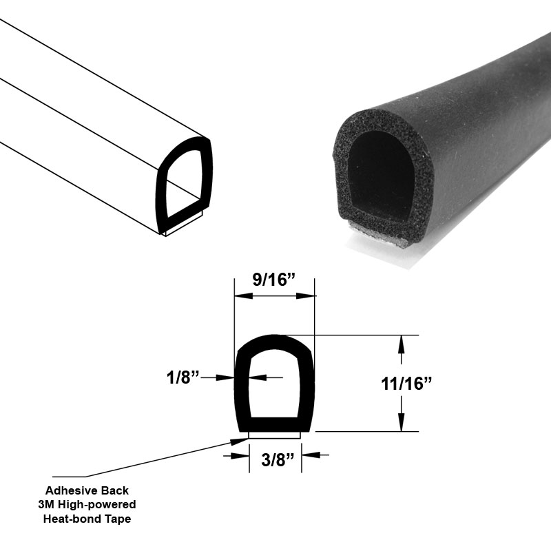 Automotive Water and Weather Resistant Adhesive Back Closed Cell Sponge Rubber Seal, Black; 11/16&quot; Height, 9/16&quot; Backing - 5 FT | AGSZRL5