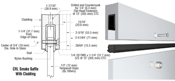 C.R. Laurence CRL Mill Aluminum Smoke Baffle Base Shoe for 1/2&quot; Glass - 20 Ft | B5B20