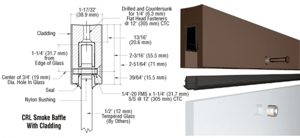 C.R. Laurence CRL Custom Aluminum Smoke Baffle Base Shoe With Dark Bronze Cladding for 1/2&quot; Glass | B5BDUC