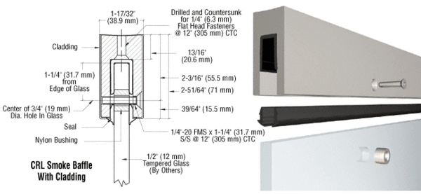 C.R. Laurence CRL Custom Aluminum Smoke Baffle Base Shoe With Satin Anodized Cladding for 1/2&quot; Glass | B5BSAC
