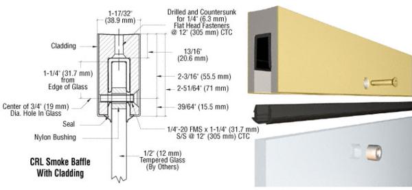 C.R. Laurence CRL Custom Aluminum Smoke Baffle Base Shoe With Satin Brass Cladding for 1/2&quot; Glass | B5BSBC