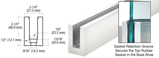 C.R. Laurence CRL Custom B5L Series Low Profile Square Aluminum Base Shoe Drilled With 9/16&quot; Hole Size | B5LDC