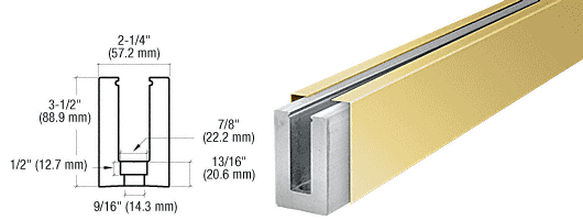 C.R. Laurence CRL Polished Brass Custom Cladding Low Profile Shoe for 1/2&quot; Glass with 12&quot; CTC Holes | B5LDPBC