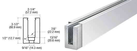 C.R. Laurence CRL Polished Stainless Custom Cladding Low Profile Shoe for 1/2&quot; Glass with 12&quot; CTC Holes | B5LDPSC