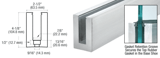C.R. Laurence CRL 240&quot; B5S Series Standard Aluminum Square Base Shoe Drilled With 9/16&quot; Hole Size | B5S20D
