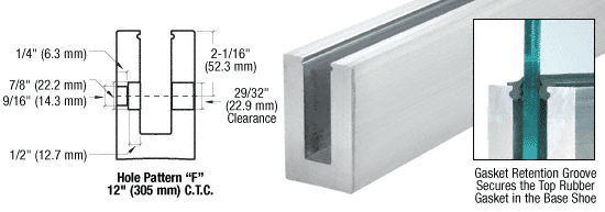 C.R. Laurence CRL Mill Aluminum 240&quot; Fascia Mount Square Base Shoe for 1/2&quot; Glass | B5S20F