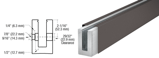 C.R. Laurence CRL Duranodic Bronze Custom Length Fascia Mount Cladded Square Shoe for 1/2&#39; Glass with 12&quot; CTC Holes | B5SFDUC