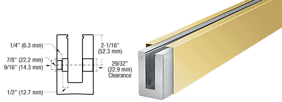 C.R. Laurence CRL Polished Brass Custom Length Fascia Mount Cladded Square Shoe for 1/2&#39; Glass with 12&quot; CTC Holes | B5SFPBC
