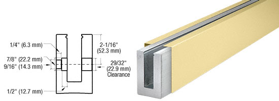 C.R. Laurence CRL Satin Brass Custom Length Fascia Mount Cladded Square Shoe for 1/2&quot; Glass With 12&quot; Center-To-Center Holes | B5SFSBC