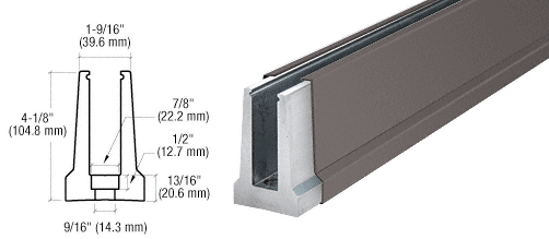 C.R. Laurence CRL Duranodic Bronze Custom Cladding Tapered Base Shoe for 1/2&quot; Glass with 12&quot; CTC Holes | B5TDDUC
