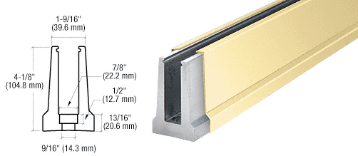 C.R. Laurence CRL Polished Brass Custom Cladding Tapered Base Shoe for 1/2&quot; Glass with 12&quot; CTC Holes | B5TDPBC