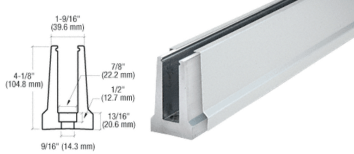 C.R. Laurence CRL Satin Anodized Custom Cladding Tapered Base Shoe for 1/2&quot; Glass with 12&quot; CTC Holes | B5TDSAC