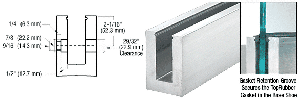 C.R. Laurence CRL 120&quot; B7S Series Fascia Mount Heavy-Duty Square Mill Aluminum Base Shoe 3/4&quot; Glazing | B7S10F