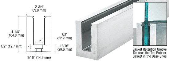 C.R. Laurence CRL Square Heavy-Duty Aluminum Base Shoe Drilled With Hole Pattern D 20&#39; Long Cut to Custom Length | B7S20C