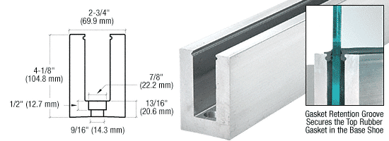 C.R. Laurence CRL Mill Aluminum B7S Series Custom Length Heavy-Duty Square Base Shoe Drilled With Hole Pattern D | B7SDC