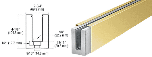 C.R. Laurence CRL Polished Brass Custom Square Heavy-Duty Base Shoe Drilled With Hole Pattern D | B7SDPBC