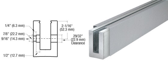 C.R. Laurence CRL Brushed Stainless B7S Series Fascia Mount Custom Length Heavy-Duty Square Base Shoe for 3/4&quot; Glazing | B7SFBSC