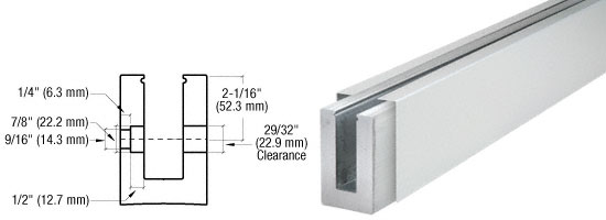 C.R. Laurence CRL Mill Aluminum B7S Series Fascia Mount Custom Length Heavy-Duty Square Base Shoe for 3/4&quot; Glazing | B7SFC