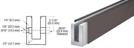 C.R. Laurence CRL Dark Bronze B7S Series Fascia Mount Custom Length Heavy-Duty Square Base Shoe for 3/4&quot; Glazing | B7SFDUC