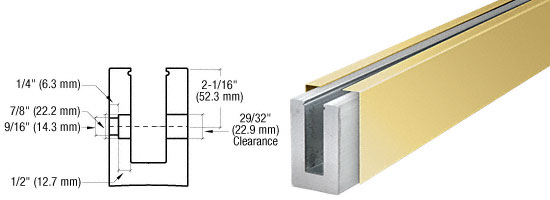 C.R. Laurence CRL Polished Brass B7S Series Fascia Mount Custom Length Heavy-Duty Square Base Shoe for 3/4&quot; Glazing | B7SFPBC