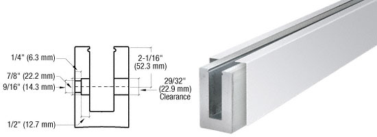 C.R. Laurence CRL Polished Stainless B7S Series Fascia Mount Custom Length Heavy-Duty Square Base Shoe for 3/4&quot; Glazing | B7SFPSC