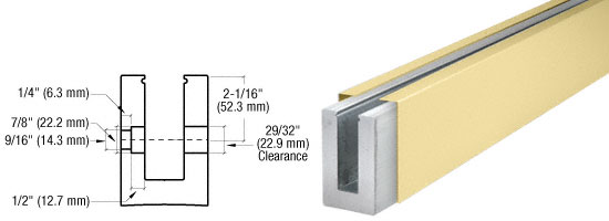 C.R. Laurence CRL Satin Brass B7S Series Fascia Mount Custom Length Heavy-Duty Square Base Shoe for 3/4&quot; Glazing | B7SFSBC