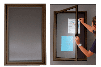 C.R. Laurence CRL 24&quot; x 36&quot; Bronze Anodized Single Door Hinged Bulletin Board Case- Black Cork Backboard | BBC11CDU