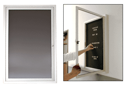 C.R. Laurence CRL 24&quot; x 36&quot; Satin Anodized Hinged Bulletin Board with Black Letter Board | BBC11LA