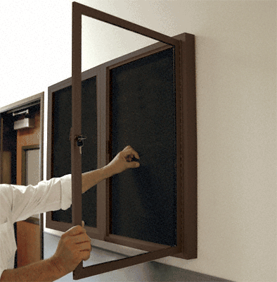 C.R. Laurence CRL 47&quot; x 36&quot; Bronze Anodized Hinged Double Door Bulletin Board with Black Cork Tackboard | BBC12CDU