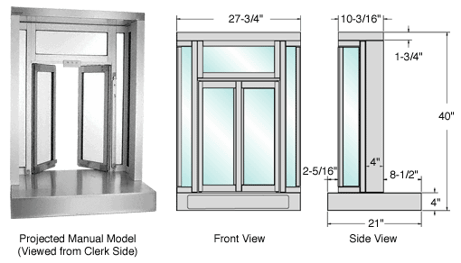 C.R. Laurence CRL Satin Anodized Manual Projected Bi-Fold Service Window  | BFW2A