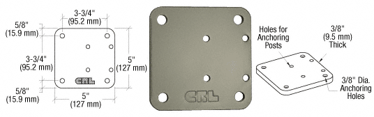 C.R. Laurence CRL Beige Gray 5&quot; x 5&quot; Offset Base Plate | BP05BGY