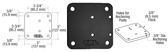 C.R. Laurence CRL Black 5&quot; x 5&quot; Offset Base Plate | BP05BL