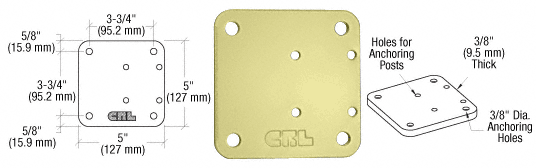 C.R. Laurence CRL Chromate (Unfinished) 5&quot; x 5&quot; Offset Base Plate | BP05CRM