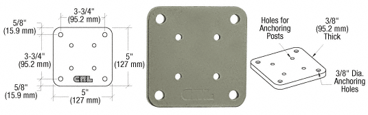 C.R. Laurence CRL Beige Gray 5&quot; X 5&quot; Square Base Plate | BP5BGY