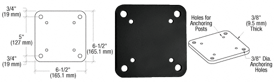 C.R. Laurence CRL Matte Black 6-1/2&quot; X 6-1/2&quot; Square Base Plate | BP6BL