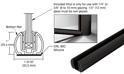 C.R. Laurence CRL  Matte Black Bottom Rail Only for the Aluminum Windscreen System - 20 ft 1 in long  | BR194BL