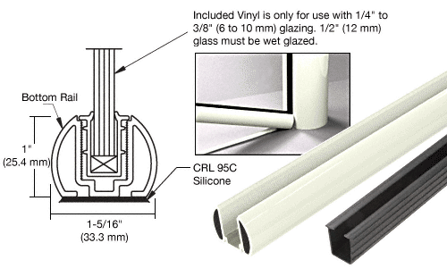 C.R. Laurence CRL AWS 36&quot; Oyster White Bottom Rail Kit with Rigid Glazing Vinyl | BR36K0W