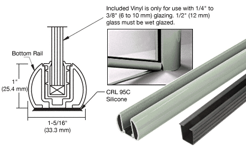 C.R. Laurence CRL AWS 36&quot; Agate Gray Bottom Rail Kit with Rigid Glazing Vinyl | BR36KAGY