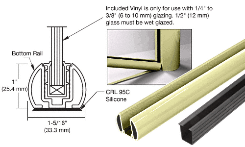 C.R. Laurence CRL Chromate (Unfinished) AWS 48&quot; Bottom Rail Kit With Rigid Glazing Vinyl | BR48KCRM