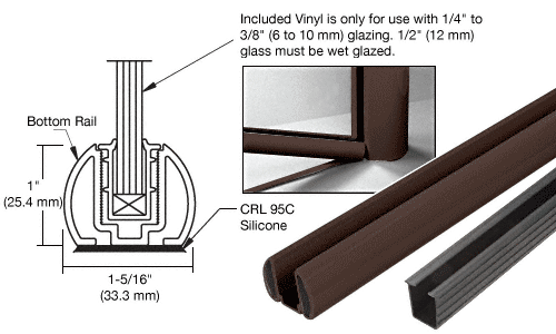 C.R. Laurence CRL AWS 60&quot; Bronze Bottom Rail Kit with Rigid Glazing Vinyl | BR60KBRZ