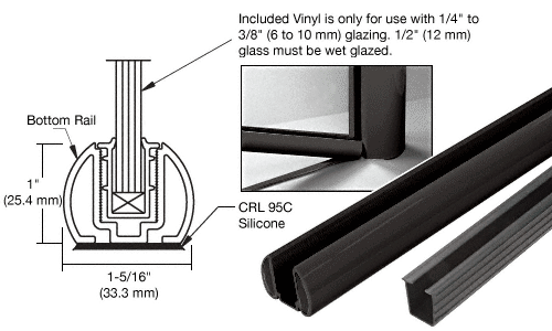 C.R. Laurence CRL AWS 72&quot; Black Bottom Rail Kit with Rigid Glazing Vinyl | BR72KBL