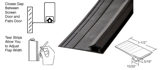 Black Vinyl Adjustable Width Bug Strip, 1-1/2&quot; Max Width | BS3109BLC | BS3109BLC