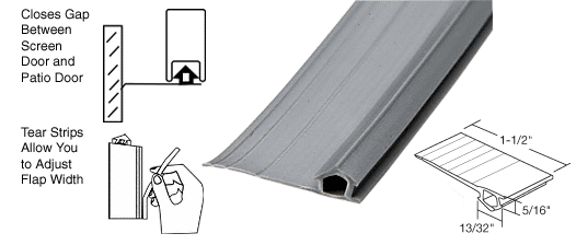 C.R. Laurence Gray Vinyl Adjustable Width Bug Strip, 1-1/2&quot; Max Width - 100 ft Roll | BS3109C