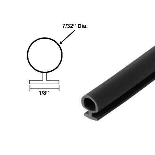 Black Vinyl Shower Door Bulb Seal 1/8&quot; Backing, 7/32&quot; Dia. - 84 in long  | VSGM84