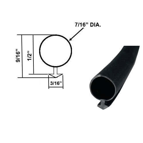 Black Silicone Bulb Type Gasket Weatherstrip, 1/2&quot; Width, 3/16&quot; Backing - 15 Ft.  | SCDS15