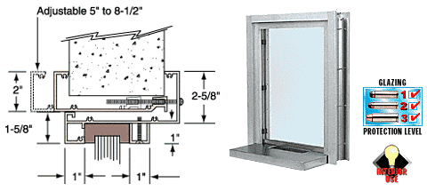 C.R. Laurence CRL Satin Anodized Aluminum Clamp-On Frame Interior Glazed Exchange Window with 18&quot; Shelf and Deal Tray | C01W18A